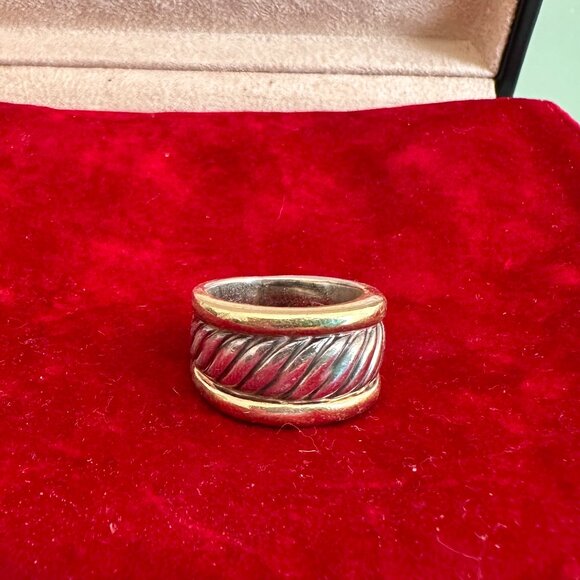David Yurman Two-Tone Cable Cigar Band Ring – Sterling Silver & 14K Gold, Size 7 - Picture 4 of 13